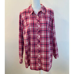 Talbots Woman‎ Long Sleeve Cotton Button Up Pink Blue Plaid Blouse Sz 1X Preppy